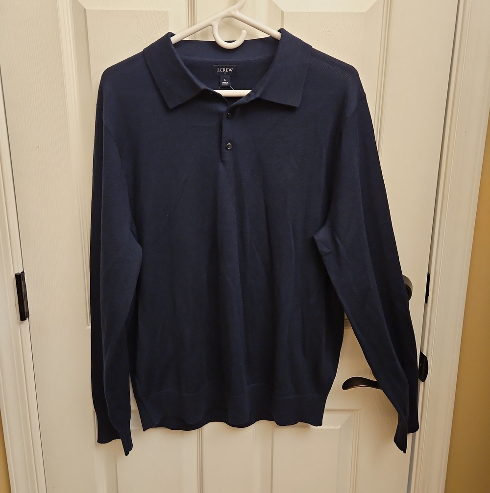 J. Crew Merino Wool-Blend Sweater Polo | Deep Navy Blue
